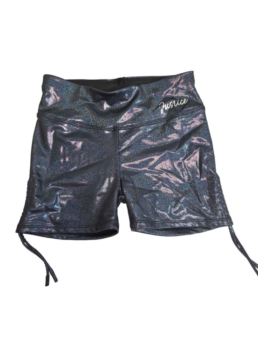 Justice Girls Large 12/14 Black Holographic Athletic ShortsSide Ties 4405